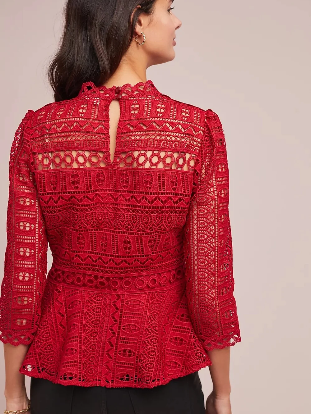 Anthropologie Red Lace Peplum Blouse
